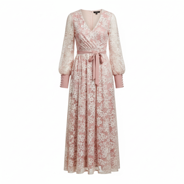 dusk pink floral lace maxi dress